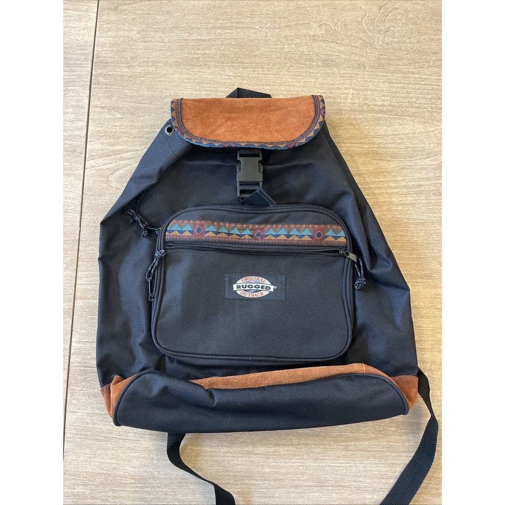 VTG Y2K Rugged Outback Black Backpack Tribal Front b1 bv